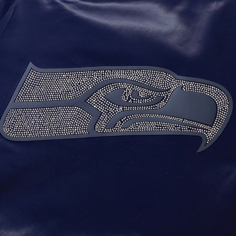 Women's Pro Standard College Navy Seattle Seahawks Jeweled Satin Full-Snap Jacket