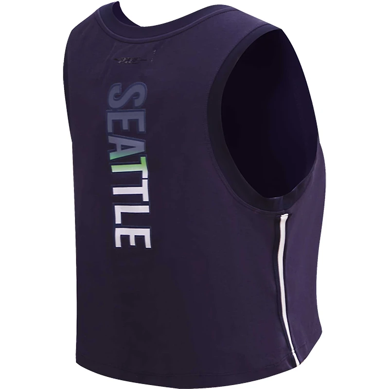 Women's Pro Standard  Navy Seattle Seahawks Ombre Wordmark Classic Cropped Tank Top