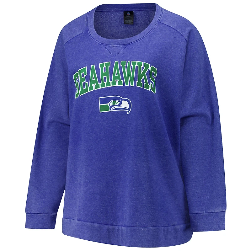 Sweat-shirt raglan délavé à l'acide pour femme Profile Royal Seattle Seahawks, grande taille