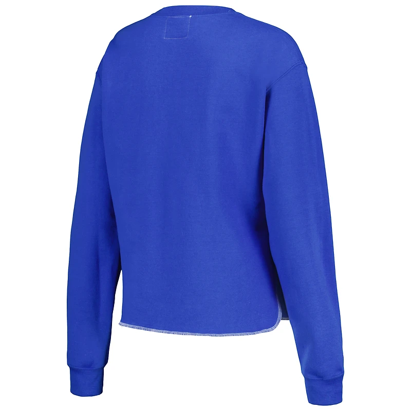 Women's Refried Apparel  Royal Seattle Seahawks Retro Cropped Tri-Blend Pullover Sweatshirt