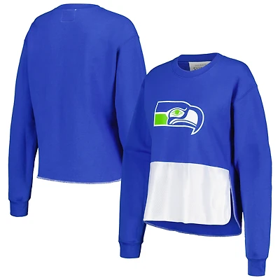 Women's Refried Apparel  Royal Seattle Seahawks Retro Cropped Tri-Blend Pullover Sweatshirt