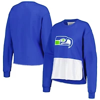 Women's Refried Apparel  Royal Seattle Seahawks Retro Cropped Tri-Blend Pullover Sweatshirt