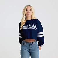 Women's Spirit Jersey  College Navy Seattle Seahawks Oversized Cropped Stripe Long Sleeve T-Shirt