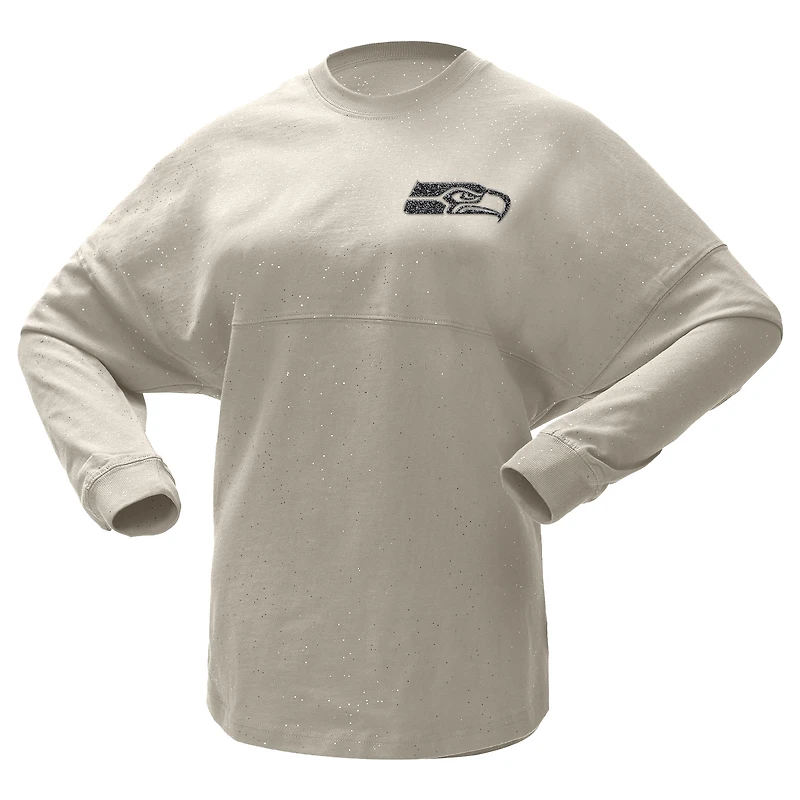 T-shirt à manches longues Spirit Jersey crème Seattle Seahawks, champions du Super Bowl LX, paillettes