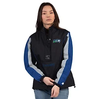 Women's Starter Black/College Navy Seattle Seahawks Thursday Night Gridiron Half-Zip Jacket