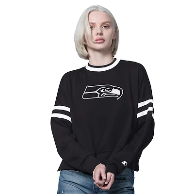 Women's Starter  Black Seattle Seahawks Rally Drop Shoulder Cropped Sweatshirt