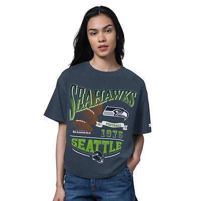 Women's Starter  Heather Blue Seattle Seahawks Hall of Fame Boxy T-Shirt