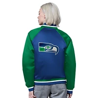 Women's Starter Royal/Green Seattle Seahawks Satin Full-Snap Vintage Varsity Jacket