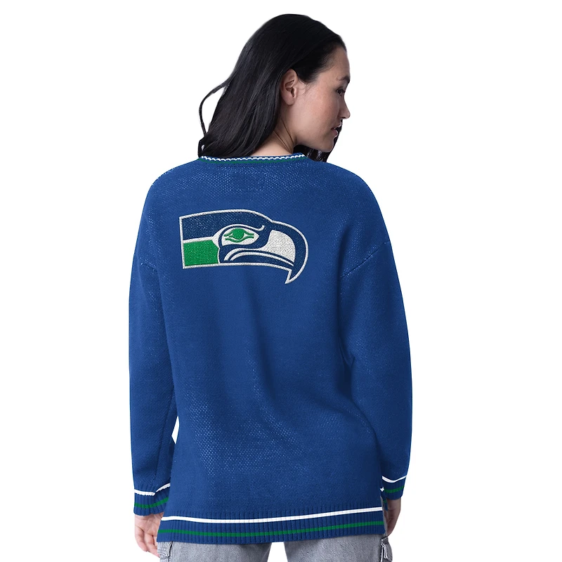 Pull oversize en tricot intarsia Starter Royal Seattle Seahawks pour femme