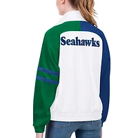 Veste de survêtement entièrement zippée Starter White Seattle Seahawks Curve Ball Raglan pour femmes