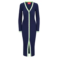Women's STAUD College Navy Seattle Seahawks Shoko Knit Button-Up V-Neck Sweater Dress