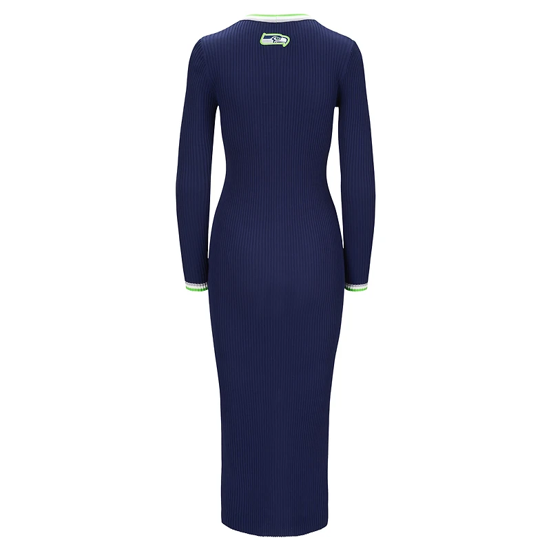 Robe pull boutonnée à col en V tricot Shoko pour femme STAUD College Navy Seattle Seahawks
