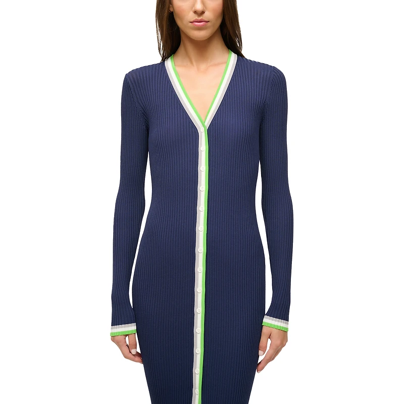 Robe pull boutonnée à col en V tricot Shoko pour femme STAUD College Navy Seattle Seahawks