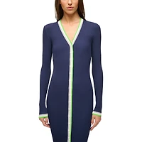 Robe pull boutonnée à col en V tricot Shoko pour femme STAUD College Navy Seattle Seahawks