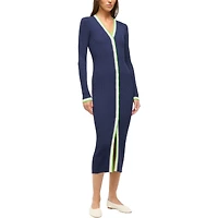 Robe pull boutonnée à col en V tricot Shoko pour femme STAUD College Navy Seattle Seahawks