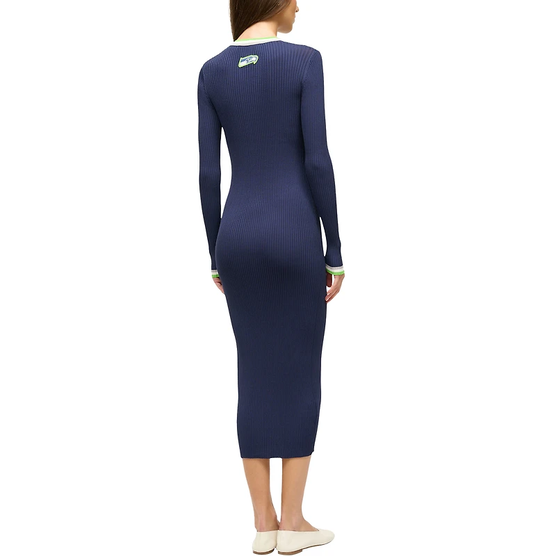 Robe pull boutonnée à col en V tricot Shoko pour femme STAUD College Navy Seattle Seahawks