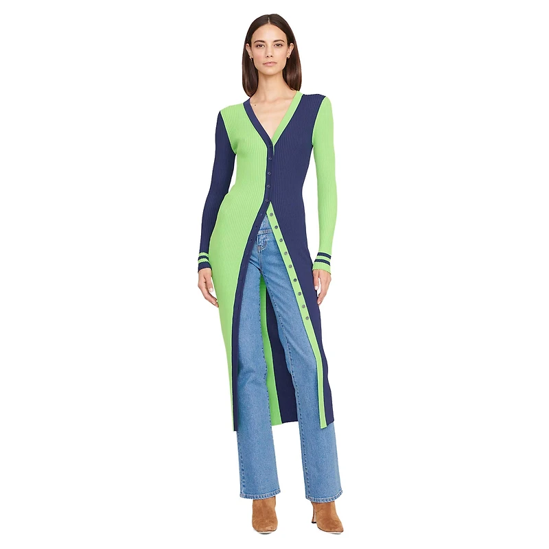 Women's STAUD Neon Green/Navy Seattle Seahawks Shoko Knit Button-Up Sweater Dress