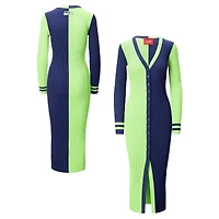 Robe pull boutonnée en tricot STAUD vert fluo/marine Seattle Seahawks Shoko pour femme