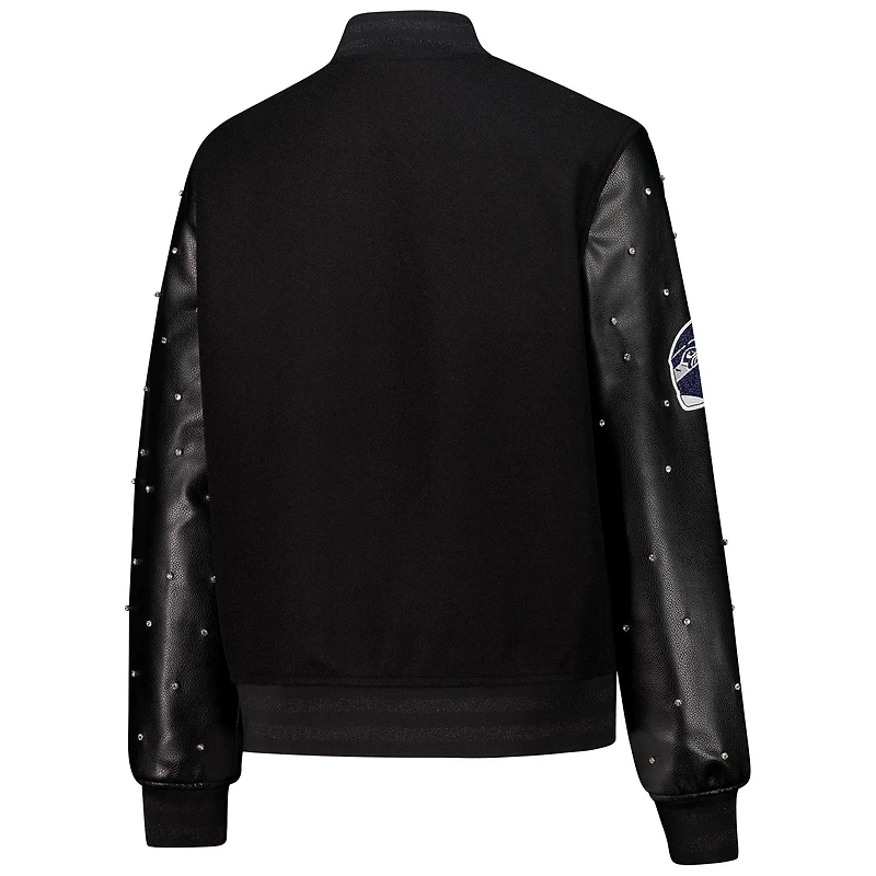 Women's The Wild Collective Black Seattle Seahawks Varsity Full-Snap Sparkle Jacket