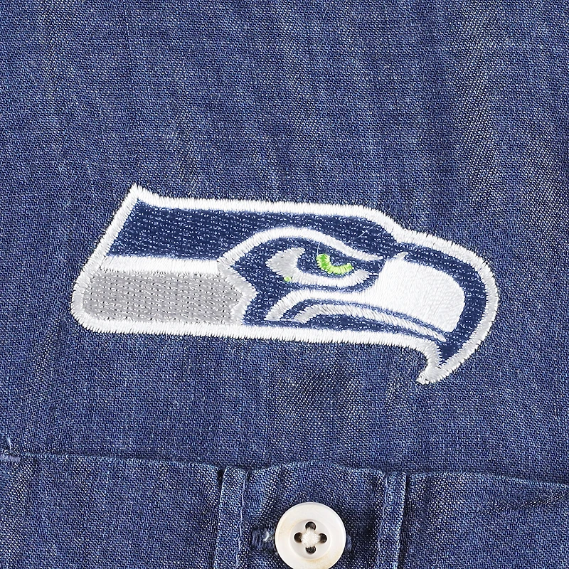 Women's Tommy Bahama Denim Seattle Seahawks Mission Beach Indigo Button-Up Long Sleeve Dress