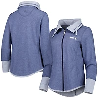 Women's Tommy Bahama Heathered College Navy Seattle Seahawks Sport Sun Fade Full-Zip Sweatshirt