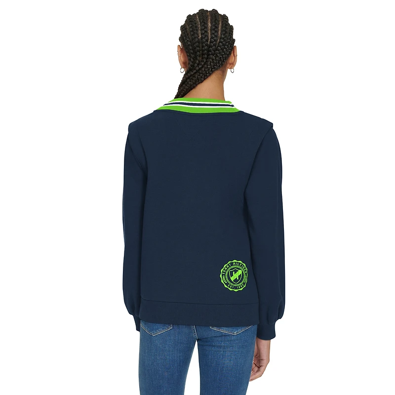 Women's Tommy Hilfiger Navy Seattle Seahawks Alice V-Neck Pullover Sweatshirt
