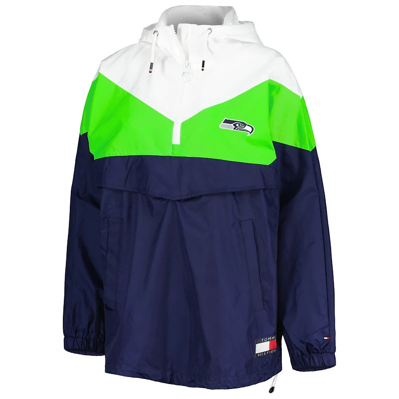 Veste coupe-vent à capuche Tommy Hilfiger Seattle Seahawks Staci pour femme, blanc/vert fluo