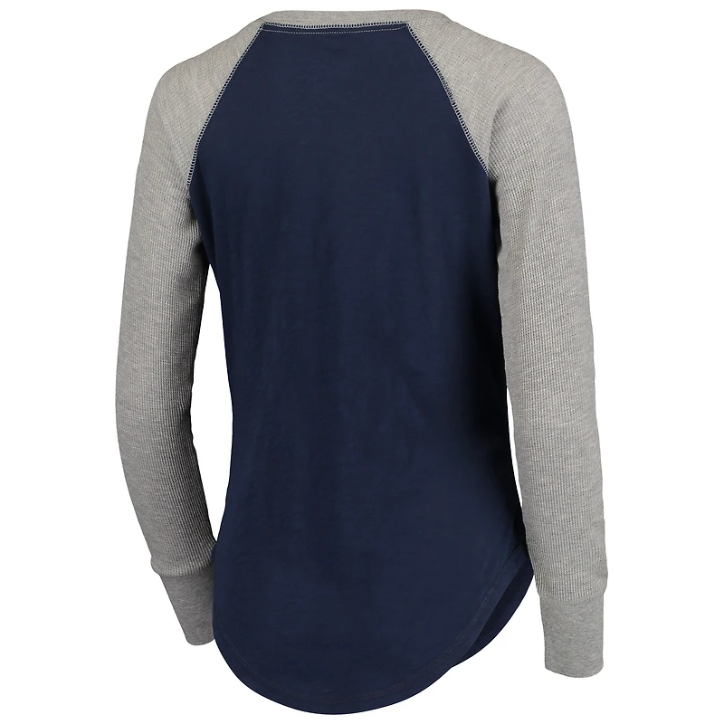 Women's Touch College Navy Seattle Seahawks Waffle Raglan Lightweight Long Sleeve T-Shirt