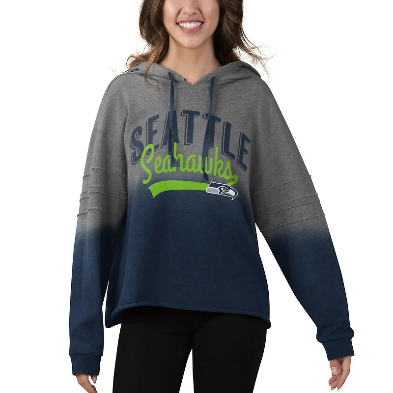 Chandail à capuchon Dip-Dye Seattle Seahawks Superstar Touch gris chiné/bleu marine pour femme