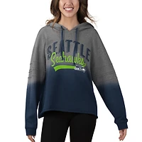 Chandail à capuchon Dip-Dye Seattle Seahawks Superstar Touch gris chiné/bleu marine pour femme