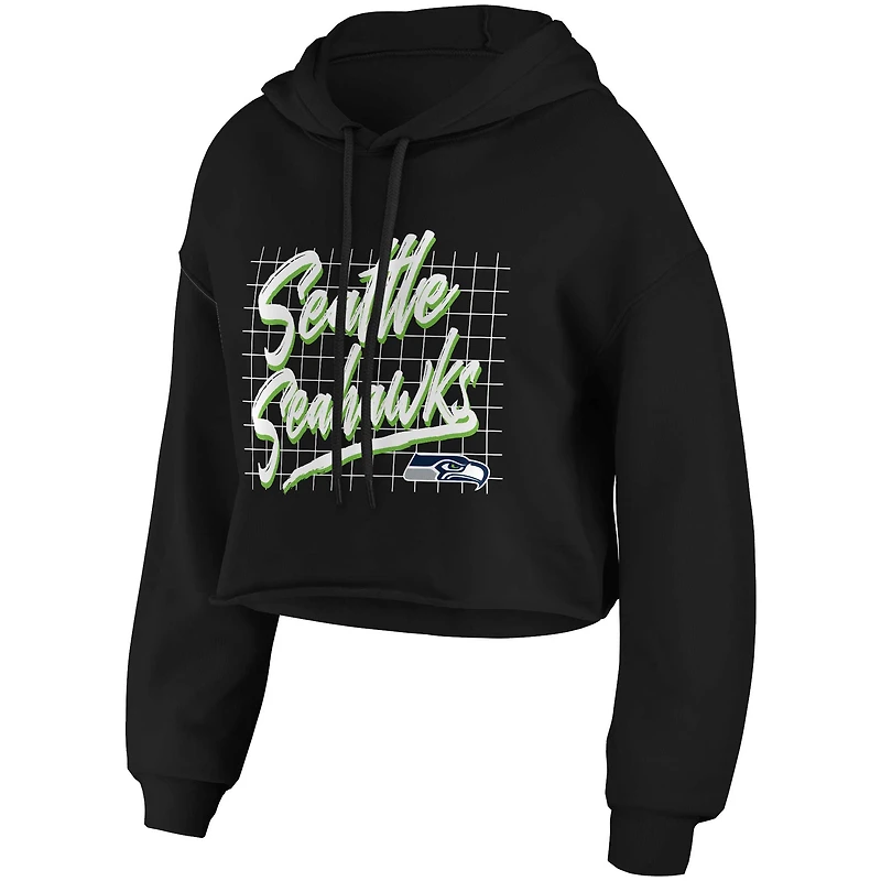 Women's WEAR by Erin Andrews Black Seattle Seahawks Domestic Cropped Pullover Hoodie