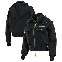 Women's WEAR by Erin Andrews  Black Seattle Seahawks Tri-Blend Patch Pocket Cropped Full-Zip Bomber Hoodie Jacket