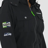 Women's WEAR by Erin Andrews  Black Seattle Seahawks Tri-Blend Patch Pocket Cropped Full-Zip Bomber Hoodie Jacket