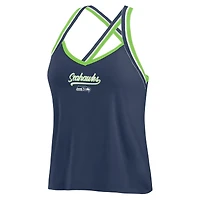 Women's WEAR by Erin Andrews College Navy Seattle Seahawks Cross Strap Tri-Blend Tank Top