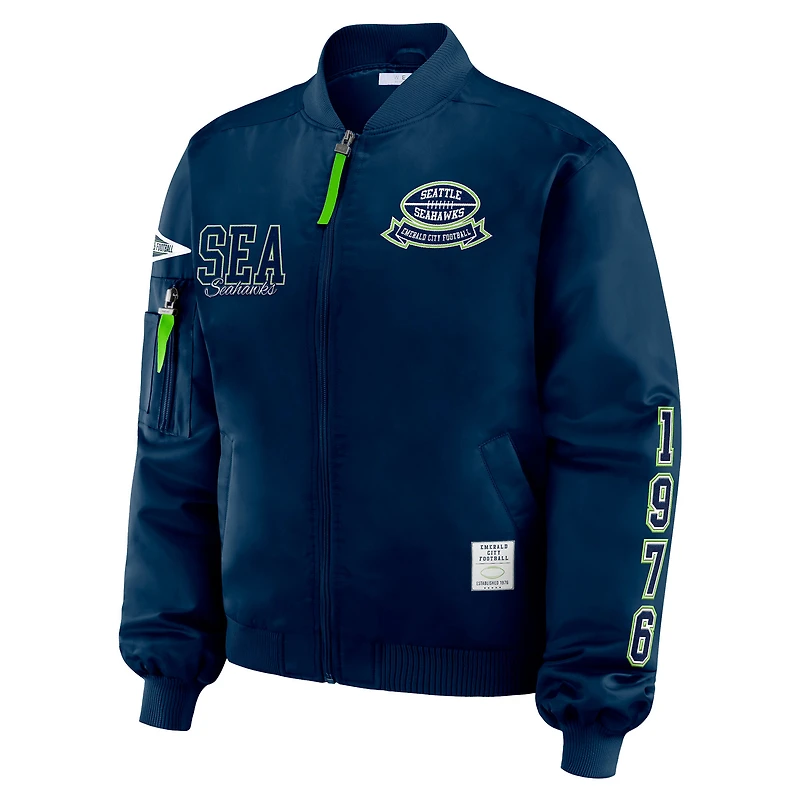 Women's WEAR by Erin Andrews College Navy Seattle Seahawks Patch Full-Zip Bomber Jacket