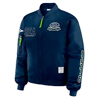 Women's WEAR by Erin Andrews College Navy Seattle Seahawks Patch Full-Zip Bomber Jacket
