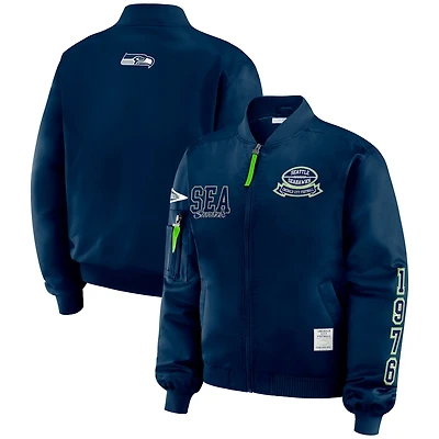 Women's WEAR by Erin Andrews College Navy Seattle Seahawks Patch Full-Zip Bomber Jacket