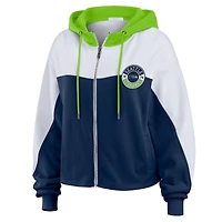 Sweat à capuche zippé blocs de couleurs grande taille pour femme WEAR by Erin Andrews College Navy Seattle Seahawks