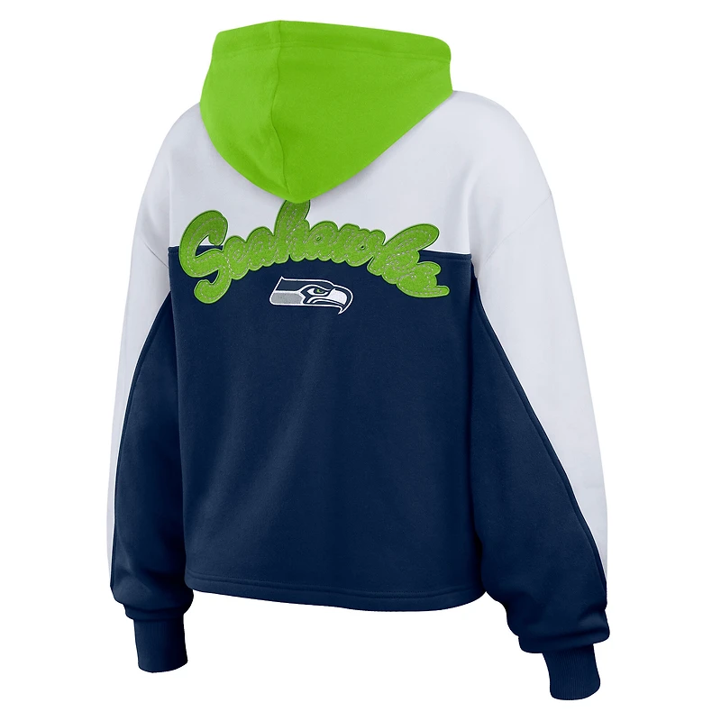 Sweat à capuche zippé blocs de couleurs grande taille pour femme WEAR by Erin Andrews College Navy Seattle Seahawks