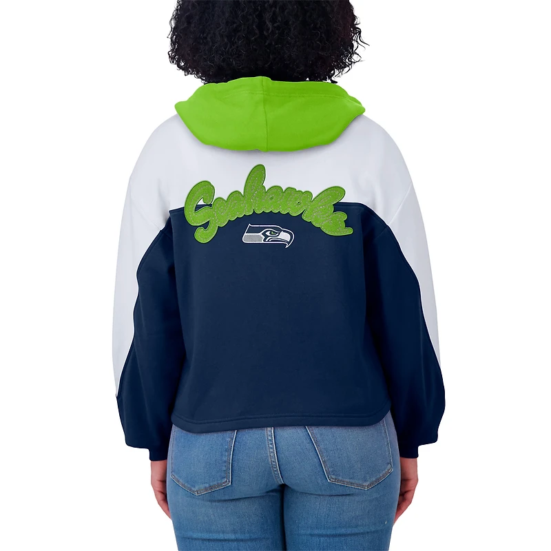 Sweat à capuche zippé blocs de couleurs grande taille pour femme WEAR by Erin Andrews College Navy Seattle Seahawks