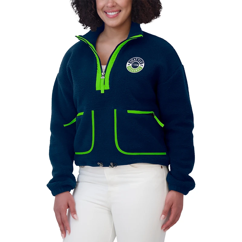 Women's WEAR by Erin Andrews College Navy Seattle Seahawks Polar Fleece Half-Zip Jacket