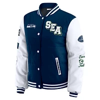 Women's WEAR by Erin Andrews College Navy Seattle Seahawks Varsity Full-Snap Puffer Jacket