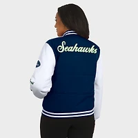 Women's WEAR by Erin Andrews College Navy Seattle Seahawks Varsity Full-Snap Puffer Jacket