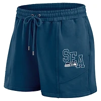 Ensemble de détente pour femme WEAR by Erin Andrews avec t-shirt à manches longues et short en polaire délavée bleu marine Seattle Seahawks