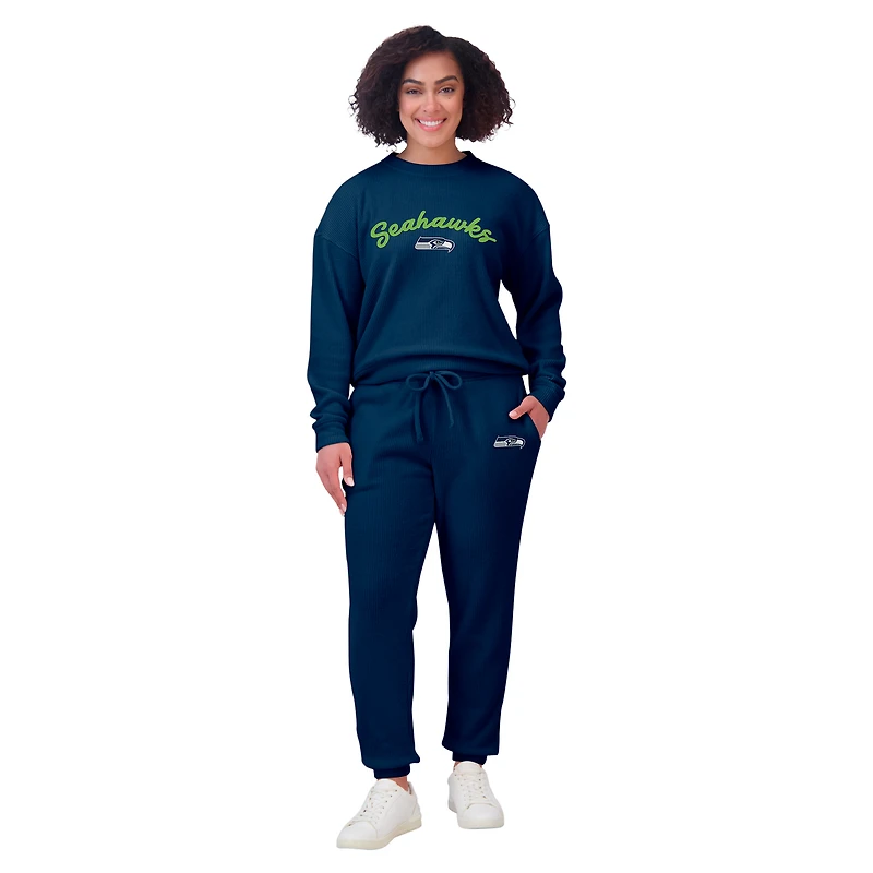 Ensemble de détente pour femme WEAR by Erin Andrews composé d'un t-shirt à manches longues et pantalon en tricot tri-blend crème Seattle Seahawks