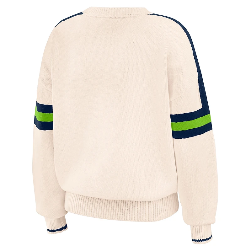 Women's WEAR by Erin Andrews  Cream Seattle Seahawks Stripe Pullover Sweater