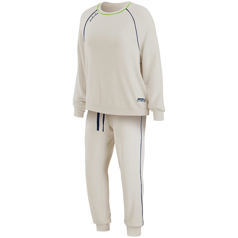 WEAR par Erin Andrews crème Seattle Seahawks Tri-Blend Raglan Pullover Sweatshirt & Pants - Ensemble de salon