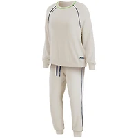 WEAR par Erin Andrews crème Seattle Seahawks Tri-Blend Raglan Pullover Sweatshirt & Pants - Ensemble de salon