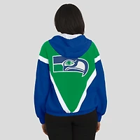 Women's WEAR by Erin Andrews Green/Royal Seattle Seahawks Retro Crinkle Full-Zip Hoodie Windbreaker