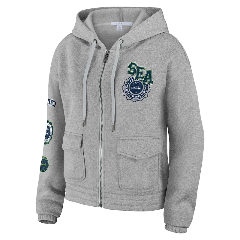 Sweat à capuche zippé pour femme WEAR by Erin Andrews gris chiné des Seattle Seahawks
